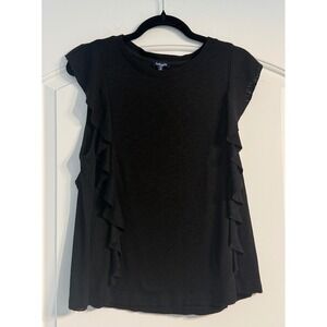 Splendid Ruffle Trim Sleeveless Top Women Large Black Ribbed